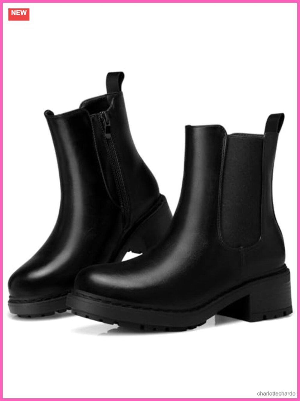 Chunky Heel Platform Chelsea Booties Slip On Faux Leather Ankle Boots Women